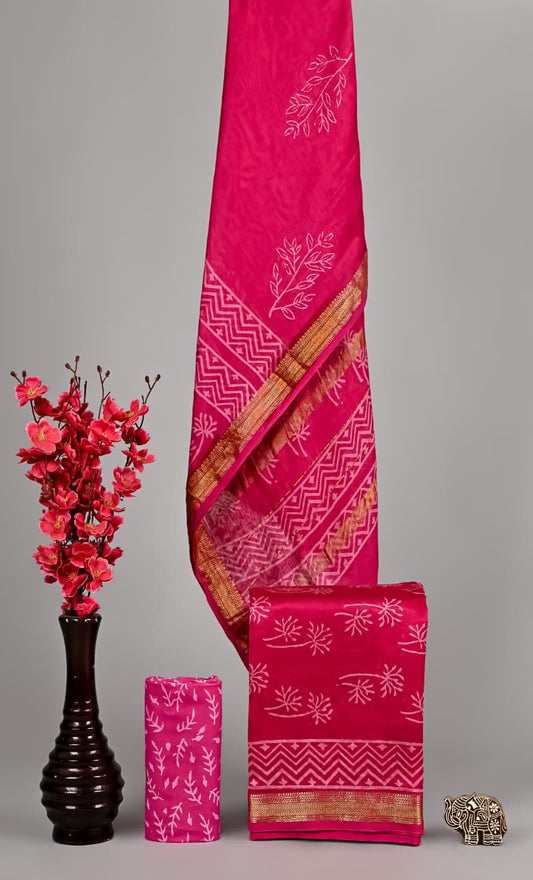 Pure Maheshwari Silk Suit Discharge Print Heritage Floral