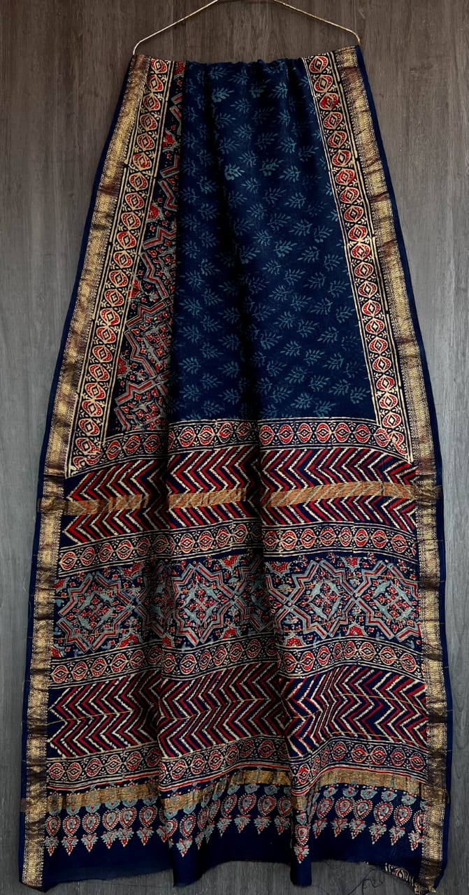 Heritage Badmeri Handblock Print Pure Maheshwari Silk Saree