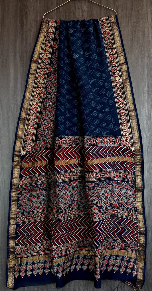 Heritage Badmeri Handblock Print Pure Maheshwari Silk Saree