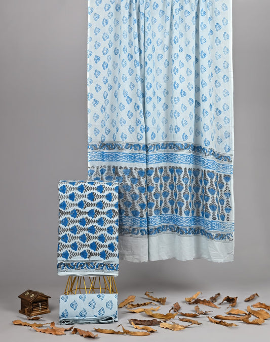 Sky Blue Cotton Suit Booti Handblock Print