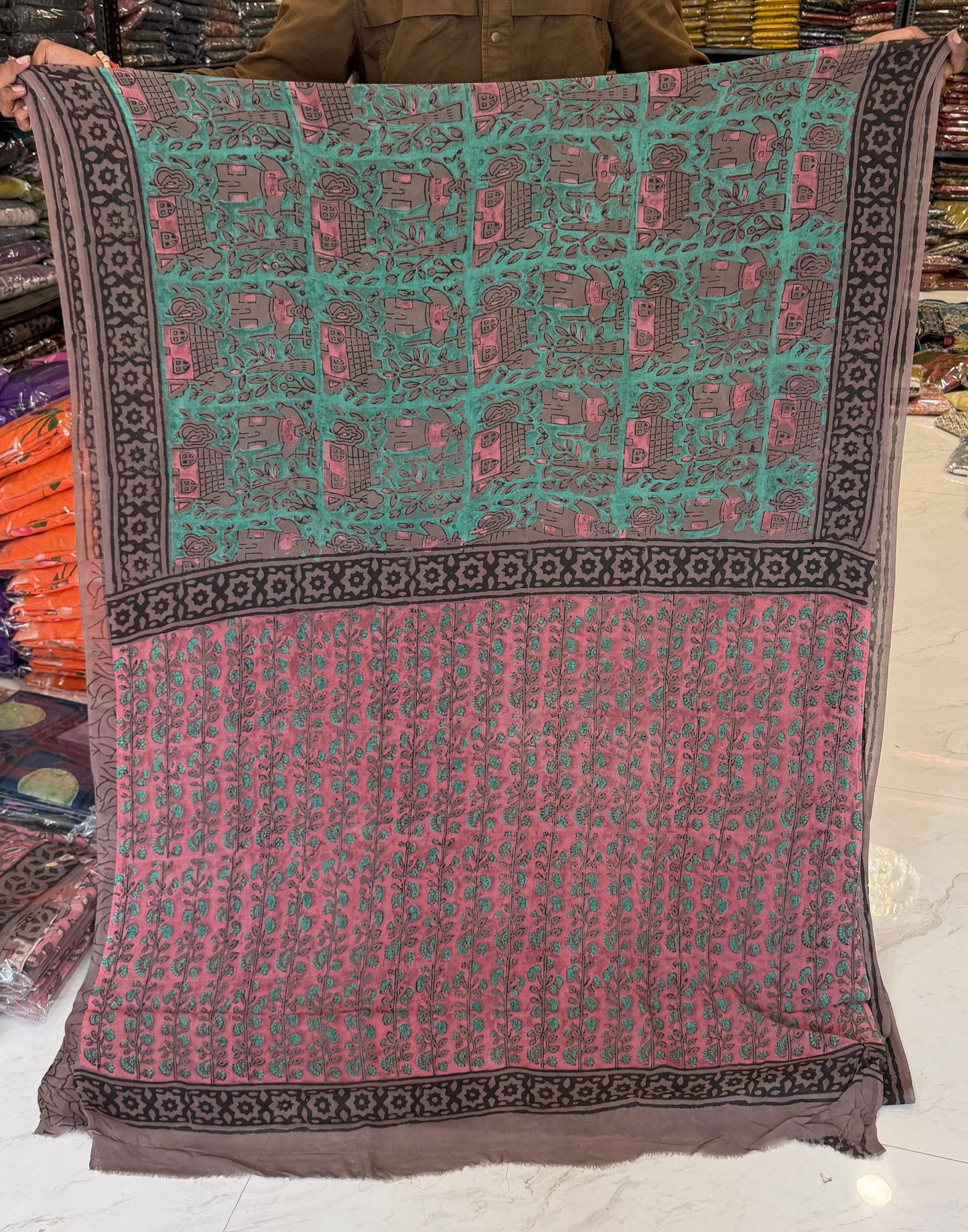 Elegant Ajrakh Handblock Print Georgette Heritage Saree
