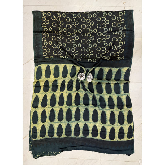 Ajrakh Printed Green  Modal Silk Saree