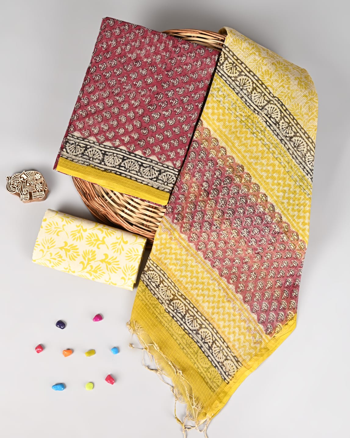 Elegant Bagru Printed Kota Doria Attire