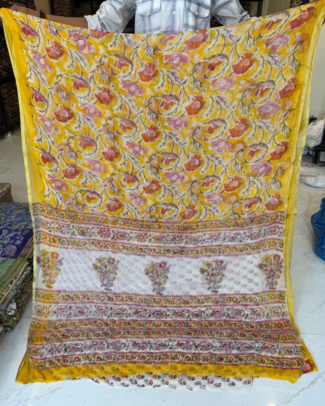 Heritage Sanganeri Double Diamond Chiffon Saree