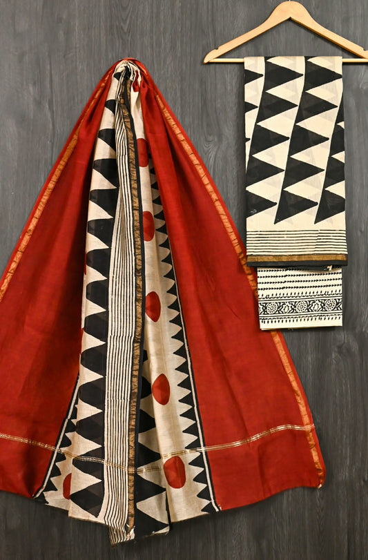 Pure Chanderi Silk Suit Bagru Handblock Print Heritage Floral