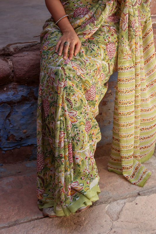 Pure Georgette Sanganeri Traditional Saree