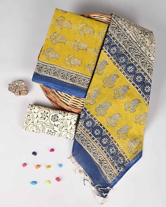 Authentic Bagru Printed Pure Kota Doria Set