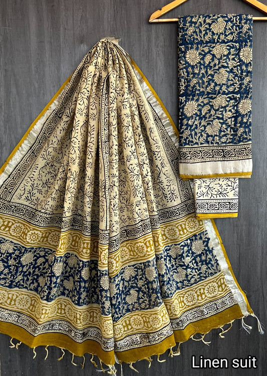 Royal bagru Print Linen Cotton Ensemble