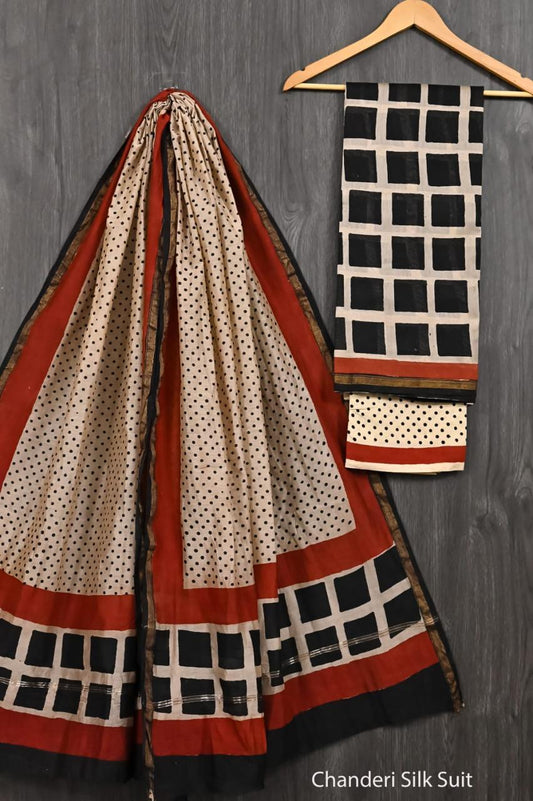 Artistic Bagru Printed Chanderi Ensemble
