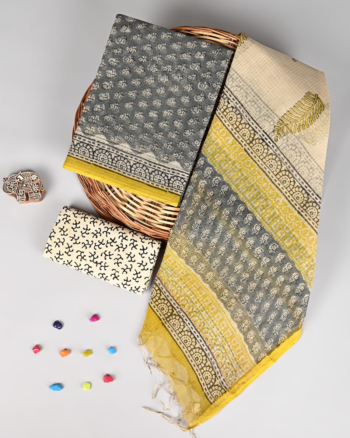 Exclusive Bagru Printed Pure Kota Doria Ensemble