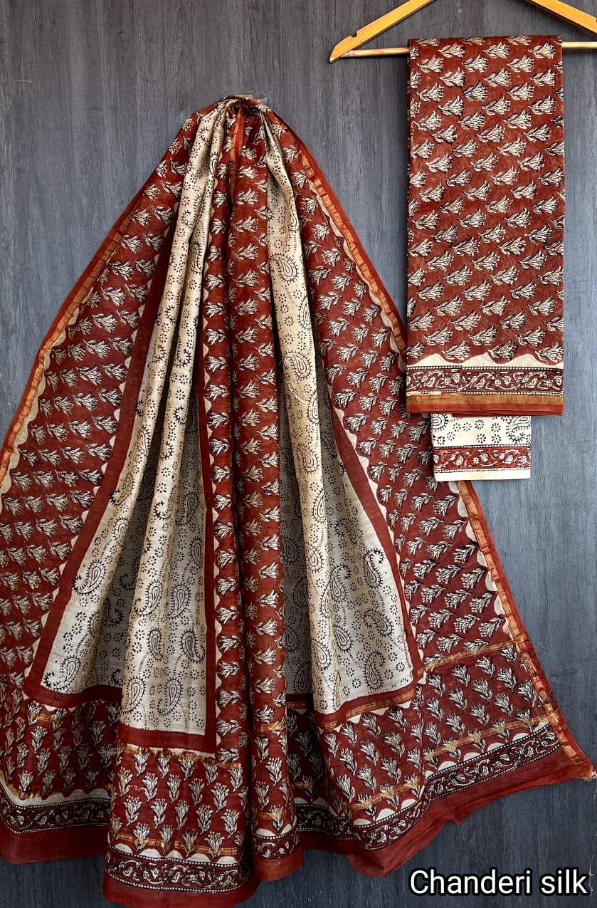 Majestic Bagru Block Print Chanderi Silk Suit