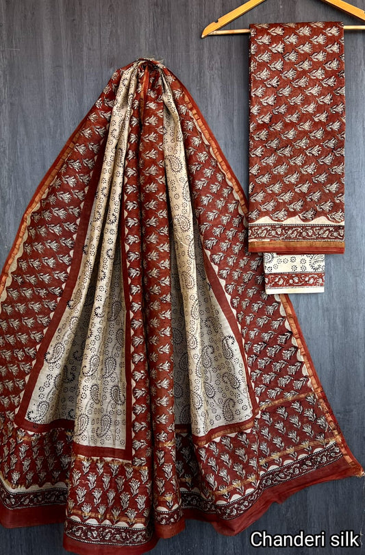 Majestic Bagru Block Print Chanderi Silk Suit